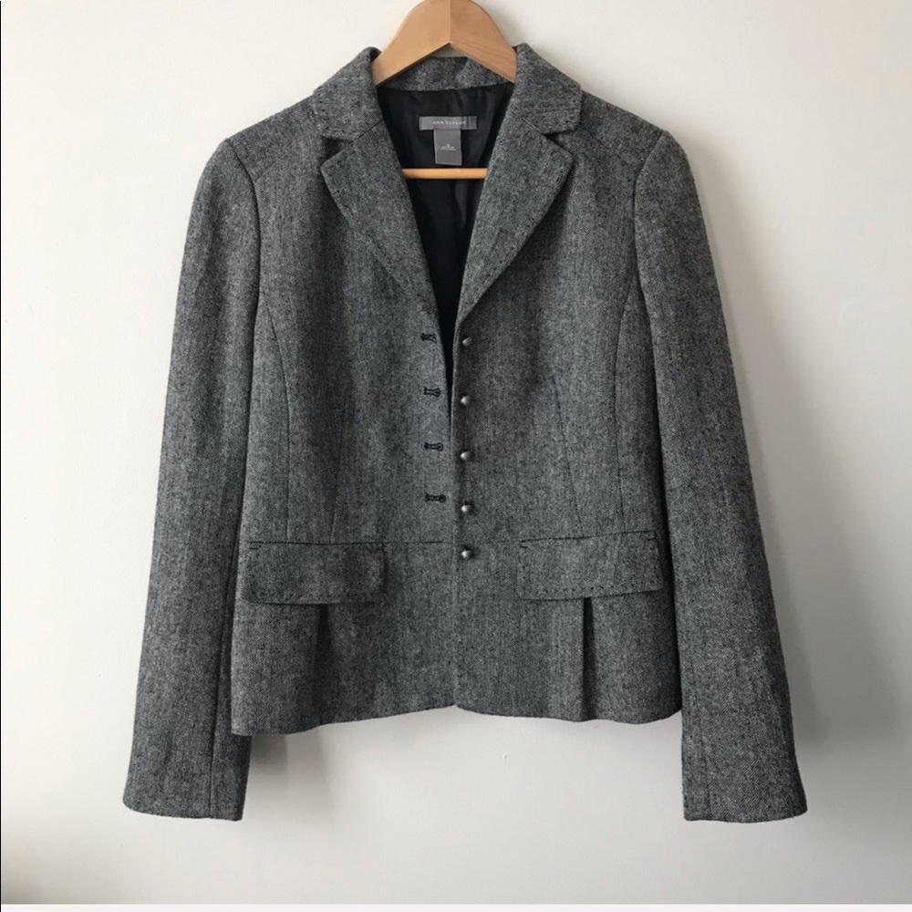 ANN TAYLOR Grey Structured Tweed Blazer - Picture 1 of 7